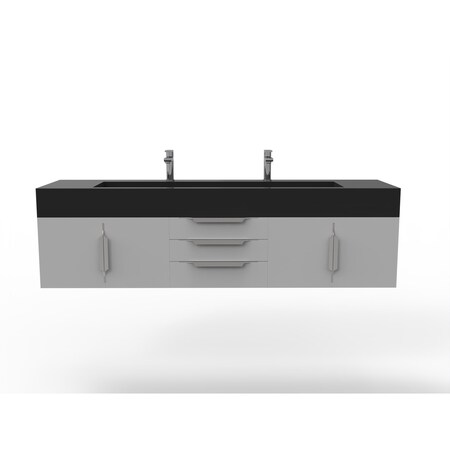Castello Usa Nile 72" Wall Mounted Gray Vanity With Black Top And Brushed Nickel Handles CB-MC-72G-BN-2053-BL